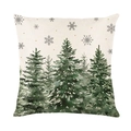 Winter forest watercolor pillowcase with green trees and golden dots on linen fabric - Winter Forest Pattern (JYM679-1)