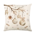 Funda de cojín de lino crema con colgante de reno y estampado decorativo navideño - Adornos Colgantes de Navidad Estilo (JYM680-3)