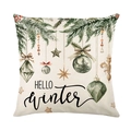 Square Hello Winter Christmas pillowcase with decorative pine branches and festive ornaments - Winter Ornaments Pattern (JYM679-2)