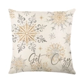 Funda de cojín navideño con copos dorados y frase 'Get Cozy' en tela de lino - Copo de Nieve (Get Cozy) Estilo (JYM680-4)