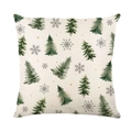 Square Christmas cushion cover with green trees and golden dots on cream linen fabric - Christmas Forest Pattern (JYM679-4)
