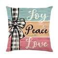 Federa natalizia con scritta Joy Peace Love e fiocco decorativo a quadri bianchi e neri - Motivo con Testo Festivo (JYM682-2)