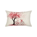 Valentinstag Kirschblütenbaum Kissenbezug aus beigem Baumwoll-Leinen mit Fahrrad - 30*50cm / Fahrrad Kirschbaum-Stil (JYZ029-3)