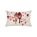 Housse de coussin de la Saint-Valentin avec cardinaux rouges et motifs de cœurs en lin - 30*50cm / Style Cardinal Coeurs (JYZ029-5)
