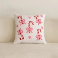 Federa natalizia con bastoncino di zucchero ricamato e fiocco rosa su bianco - Bastoncino Di Zucchero Natalizio 45*45 Cm / 45x45cm (Solo Fodera)