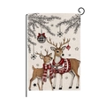 Christmas garden flag with two reindeer wearing scarves on burlap fabric texture - Reindeers with Scarf (HYQ076-6)