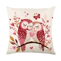 Valentinstag-Kissenhülle mit Eulen-Print aus Baumwollleinen für das Sofa-Dekor - 45*45cm (Ohne Kissenfüllung) / Warmer Eule Illustration Stil (JYM697-4)
