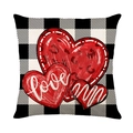 Housse de coussin à carreaux avec cœurs rouges empilés pour déco de Saint-Valentin - Style Cœur Carreaux Buffalo (JYM693-1)