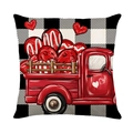 Housse de coussin Saint-Valentin avec camion cœur rouge sur fond de carreaux buffalo noirs - Style Camion Rouge Cœur (JYM693-4)