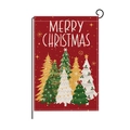 Red Christmas garden flag with Merry Christmas text and festive trees on metal stand - Red Blessing Xmas Trees (HYQ076-7)