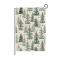 Christmas garden flag with green evergreen trees pattern and black metal stand - Winter Pine Forest (HYQ076-8)