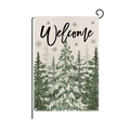 Christmas garden flag with pine forest design and black L-shaped metal hanger - Welcome Pine Forest (HYQ076-9)