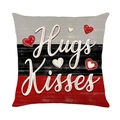 Funda de cojín de lino para San Valentín con estampado Hugs & Kisses y corazones - Estilo Patchwork de Tres Colores Hugs Kisses (JYM695-3) / 45x45 Cuadrado (Sin Relleno)