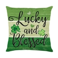 Funda de cojín San Patricio a rayas verdes con diseño Lucky and Blessed de trébol - Lucky and Blessed (JYM699-3)