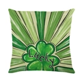 Funda de cojín de San Patricio con trébol y texto Lucky en tela de lino verde - Lucky (JYM699-4)