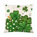 St. Patrick's Day shamrock and horseshoe print pillow cover in rustic linen fabric - 45x45CM (No Core) / Shamrock Horseshoe Design (JYM700-1)