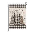 Christmas garden flag with buffalo plaid border and festive trees on burlap texture - Hyq077-6