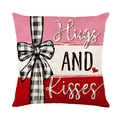 Funda de cojín San Valentín Hugs AND Kisses con bloques rosas y lazo decorativo - Tipografía Hugs and Kisses (JYM686-2) / 45x45 Cuadrado (Sin Relleno)