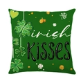 Saint Patrick's Day clover pillow cover featuring Irish KISSES text on green fabric - Irish Kisses Text Style (JYM701-2)