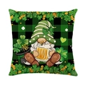 St. Patrick's Day gnome pillow cover with green buffalo plaid and clover pattern - Gnome with Beer Style (JYM701-4)