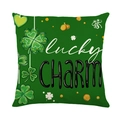 St. Patrick's Day square pillow cover with green Lucky CHARM shamrock clover pattern - Lucky Charm Text Style (JYM701-3)