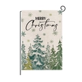 Christmas garden flag with snowman and pine trees motif on linen with black metal hook - Hyq077--9