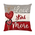 Vierkante kussensloop voor Valentijnsdag met rode harten en Love You More opdruk - Grijs Wit Kleurvlak Slogan Stijl (JYM690-3)