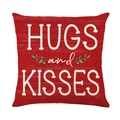 Red square pillowcase with white HUGS and KISSES typography for Valentine's Day decor - HUGS and KISSES Red Style (JYM689-3)