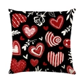 Fodera per cuscino nera con stampe floreali bianche e cuori rossi decorativi - Stile Cuore Fiore Sfondo Nero (JYM691-2)
