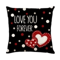 Federa in cotone lino nero con cuori rossi e stampa artistica LOVE YOU FOREVER - Stile Love Forever Sfondo Nero (JYM691-3)