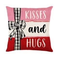Federa per cuscino San Valentino con stampa Kisses and Hugs e strisce rosse - Stile Stampato KISSES AND HUGS / Fiocco a Righe Tricolore (JYM694-3)