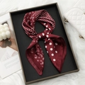 Elegant burgundy satin square scarf with white paisley and polka dot prints for women - 70*70cm / FH159-02 Red