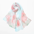 Elegant light blue georgette long scarf featuring a delicate pink floral print for spring - 160x50cm / Cyan (XQ503-2#)