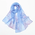 Elegant light blue georgette scarf with pink floral print for women - 160x50cm / Blue (XQ503-1#)