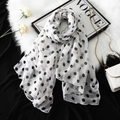 Detailed close-up of soft white voile scarf with large black polka dots and fine stitching - 2# White