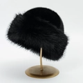 Winter fluffy faux fur Mongolian hat in black, warm and stylish plush outdoor headwear - 31*20 / 1# Black
