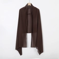 Detail of dark brown pearl chiffon hijab fabric texture and elastic band on wooden hanger - Coffee