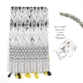 Striped cotton linen scarf featuring geometric patterns and vibrant yellow fringe tassels - 180*100cm / Grey + Yellow