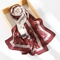 Elegante bufanda de gasa en burdeos y crema con patrones de lazos retro - 180*70 / 1#Rojo