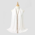 Detail showing champagne sequin bead embroidery on a white chiffon turban headscarf - 170*60cm / White