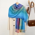Scialle sfumato arcobaleno con ricamo floreale paisley e frange intrecciate a mano - Blu Verde Sfumatura Rosa (VE074-1#)