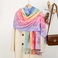 Sciarpa sfumata arcobaleno con ricamo di rose, motivo paisley e frange colorate - Rosa Viola Sfumatura Rosa (VE074-3#)