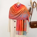 Sciarpa etnica a fiori rosa sfumata rosso e viola con frange colorate arcobaleno - Arancio Sfumatura Rosa (VE074-4#)