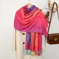 Sciarpa etnica ricamata paisley con sfumatura rosa e arancione e frange lunghe - Rosa Rosso Sfumatura Rosa (VE074-5#)