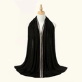 Black lightweight turban headscarf with vertical silver rhinestone trim for women - 170*60cm / Black