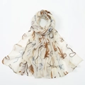 Lightweight floral print scarf with abstract brown patterns on a cream background - VE104-2# Beige Floral