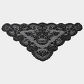 Eleganter schwarzer Spitzen-Dreiecksschleier mit Blumenstickerei und Wellenkante - 130 x 63cm / Schwarz