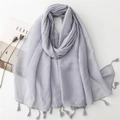 Light purple linen blend scarf with fringe tassels and wooden bead detail accents - Solid Color Tassel Wood Bead Style (SL2311-019) / Light Gray