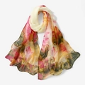 Lichtgewicht sjaal met lotusbloemenprint en elegante roze en oranje abstracte patronen - 160x50cm / Beige