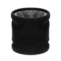 Detail of black knitted neck warmer with thick gray fleece lining for winter warmth - Black